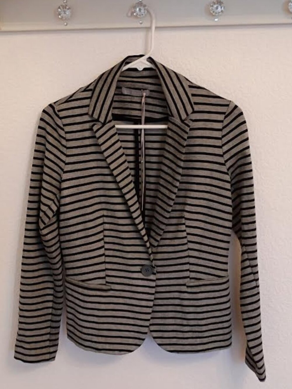 OLIVIA MOON WOMEN'S BLAZER JACKET BLACK GRAY STRIPED STRETCH KNIT SIZE SMALL NWT
